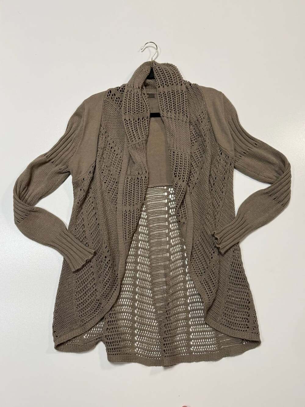 Heather B Womens Cardigan Size M Brown Open Front Knit Sweater Cottage Glam Fall